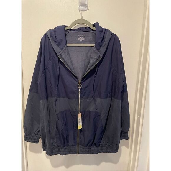 NWT Summersalt Softest French Terry Mixed-Media Hoodie Midnight Blue Sz L - Picture 2 of 9